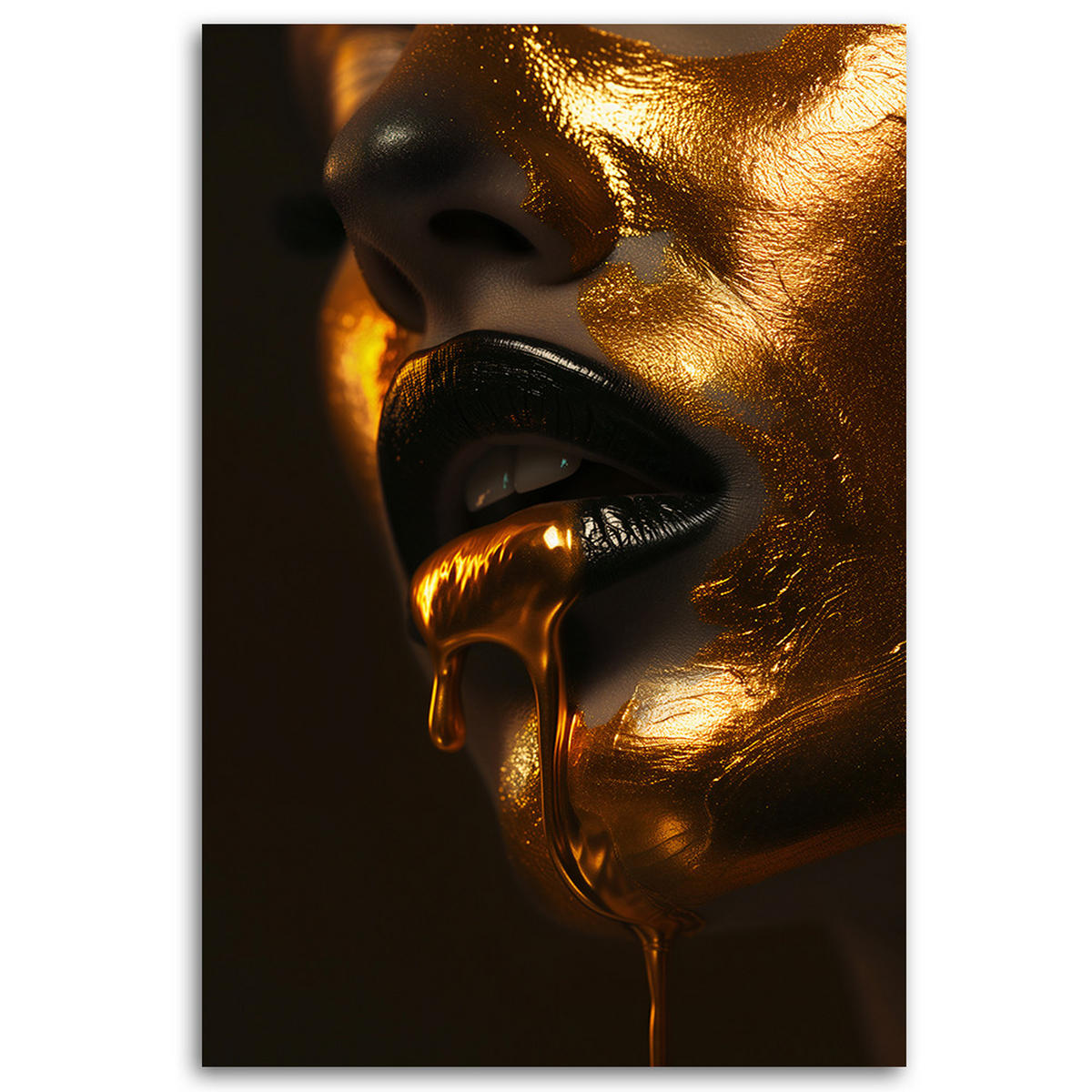LEINWANDBILD Frau Mund Gold 80x120cm - Schwarz, Textil (80/120cm) - Feeby