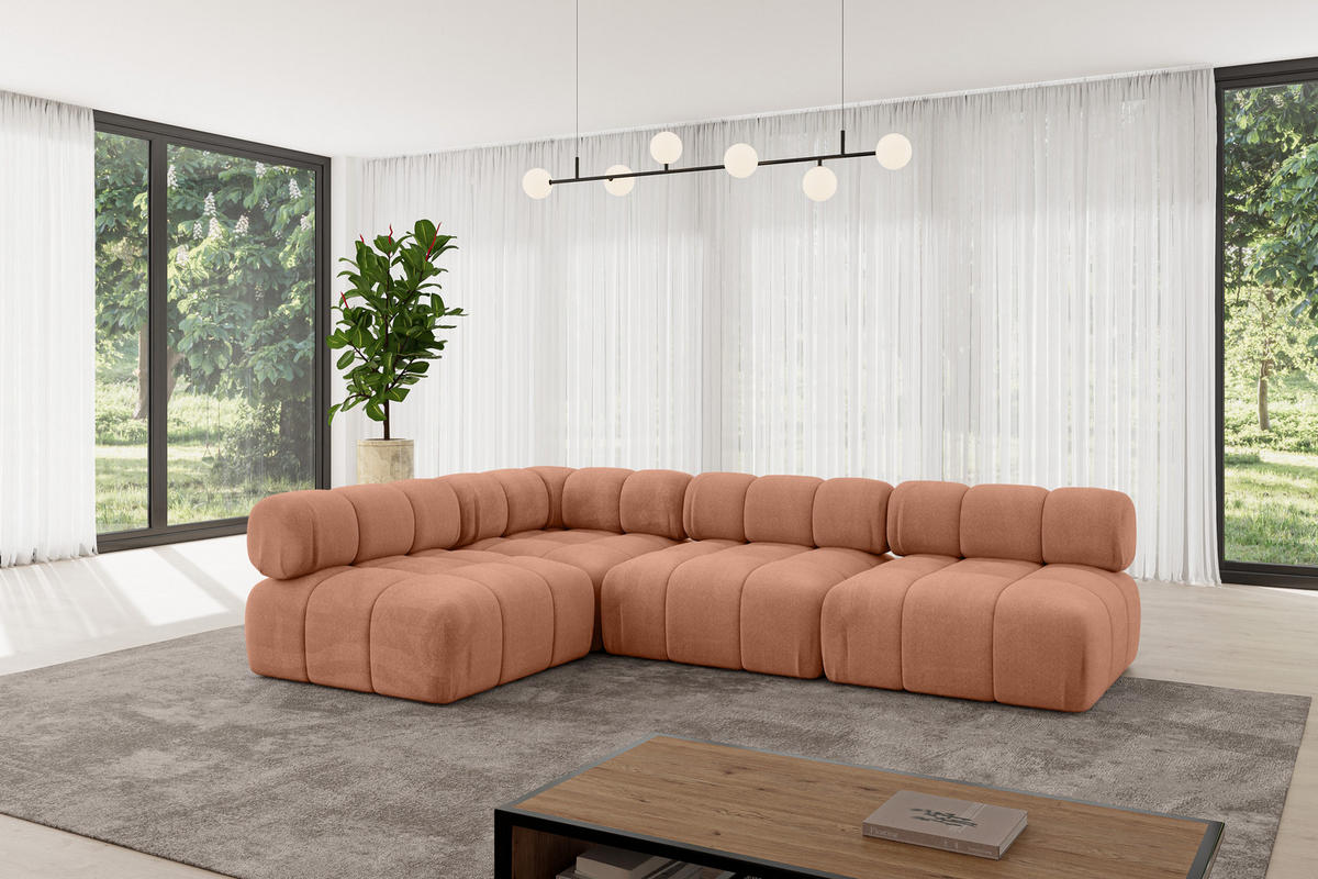 ECKSOFA modulares Sofa Samaro-L2 - 285x190x70 cm Apricot Velours - Koralle, Holzwerkstoff/Textil (285/190cm) - ALTDECOR