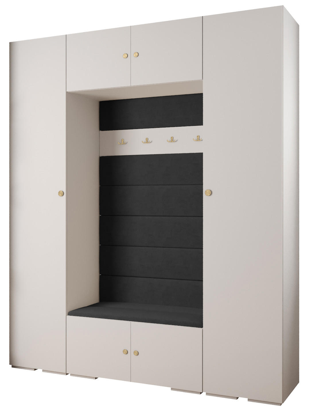 Abiks Möbel Garderoben-Set Weiß, Schwarz, Gold 200x236.7x47 cm