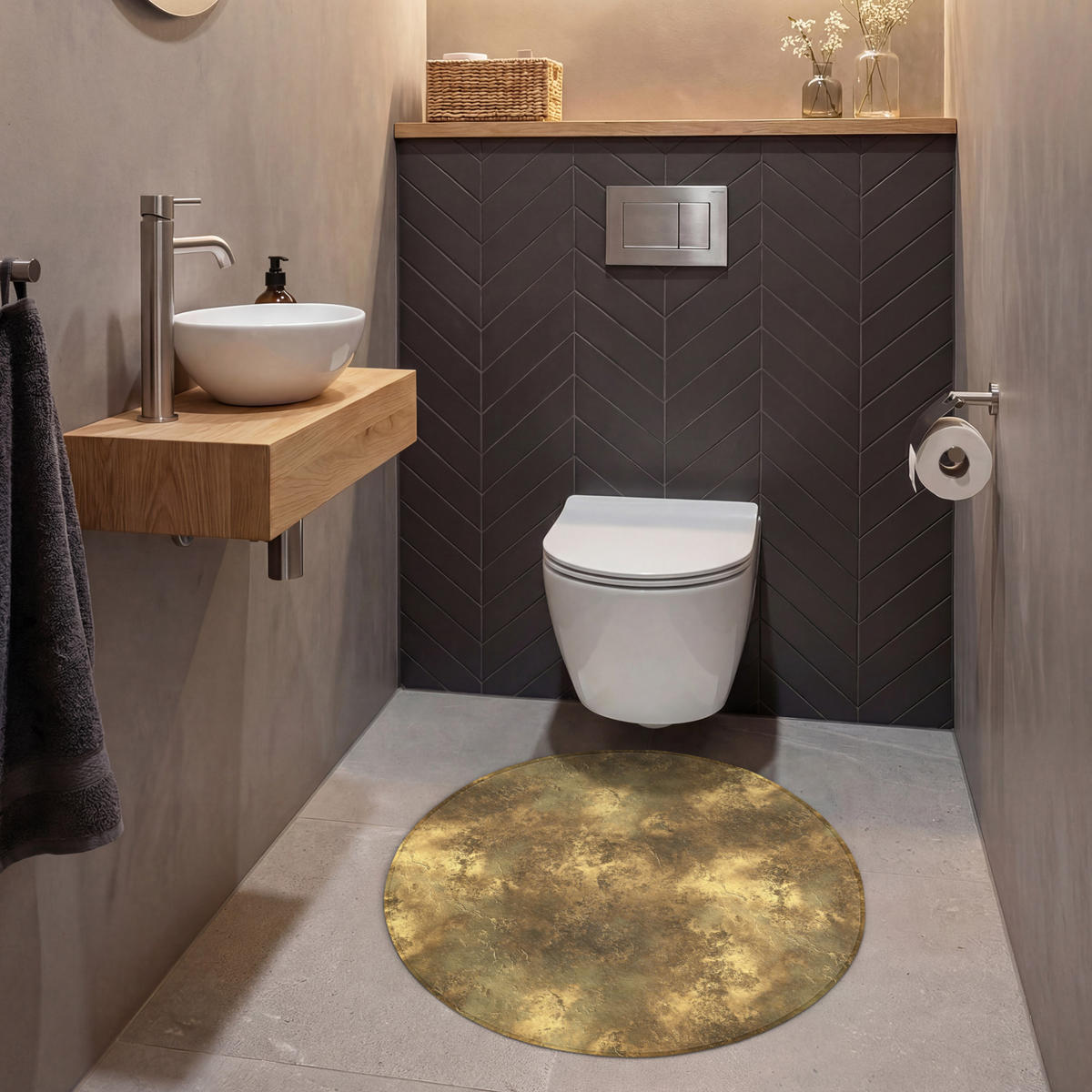 WC-VORLEGER Antik - Metallic-Look - Gold Toilettenteppich 70x70 cm - Goldfarben, Kunststoff/Textil (70/1cm) - OnlyWow