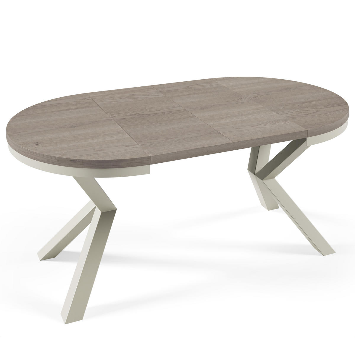 ESSTISCH Nordic, Runder Tisch mit Ausziehfunktion, 100-180x100 cm, Kaschmir+eiche Cremona Cannolo - Kaschmir/Eichefarben, Metall (100/100/76cm) - Beautysofa