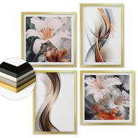 WANDBILDER 4er Set - 50x50 cm & 40x60 cm Goldrahmen - Gelbgrau-braune Wellen - Goldfarben, Kunststoff (50/50cm) - ArtPrintCave