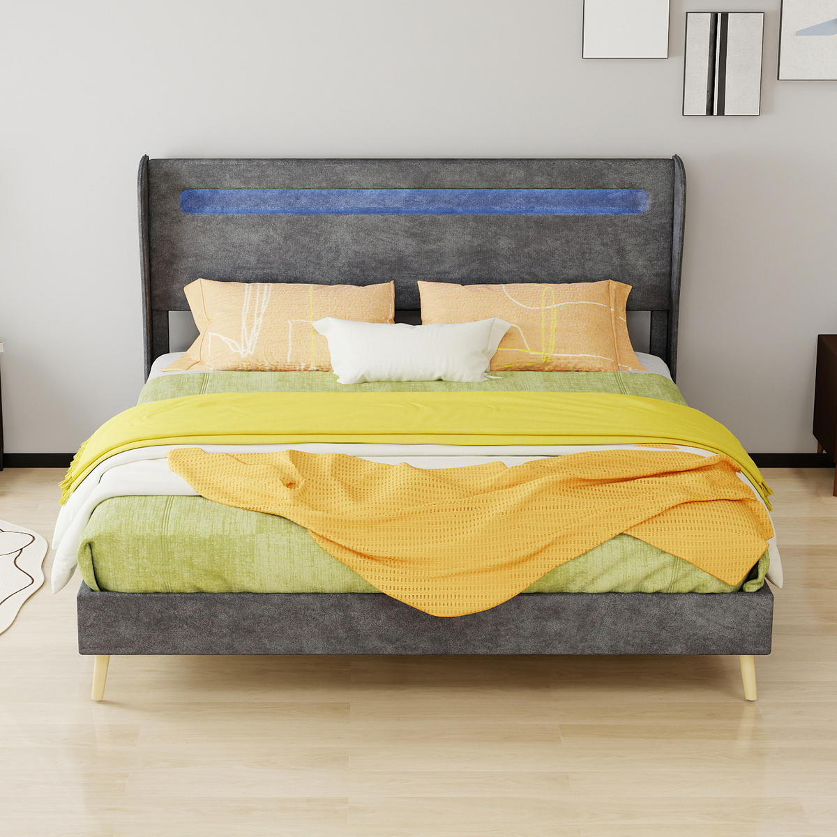 POLSTERBETT 160/200 cm DE-35471 mit LED-Kopfteil Grau - Grau, Metall (160/200cm) - ComfortXL