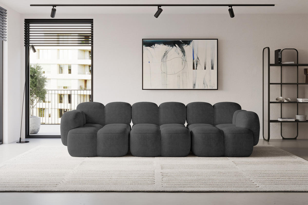 3-SITZER modulares Sofa Miko-S2 300x118x75 cm Dunkelgrau Velours - Dunkelgrau/Schwarz, Holzwerkstoff/Kunststoff (300/75/118cm) - ALTDECOR