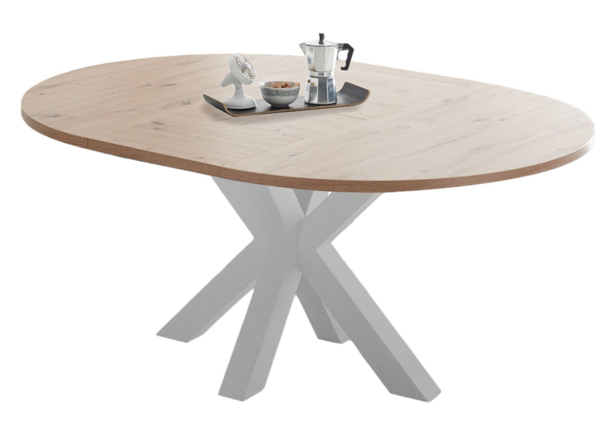 ESSTISCH Rund ausziehbar Edda 10 110 x 110 x 78 Küchentisch Weiß Matt Lack/Asteiche - Naturfarben, Holz (110/110/78cm) - 58aufmkessel
