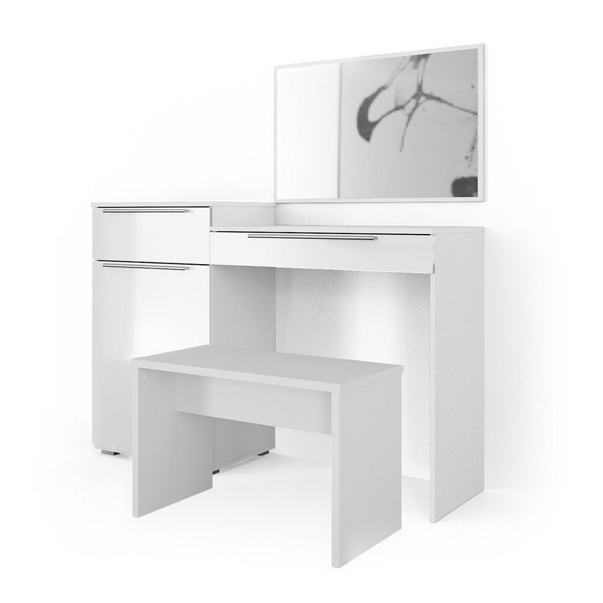 SCHMINKTISCH Lilli Weiß 135 cm mit Bank - Weiß, Holzwerkstoff (135/90/39cm) - Vicco
