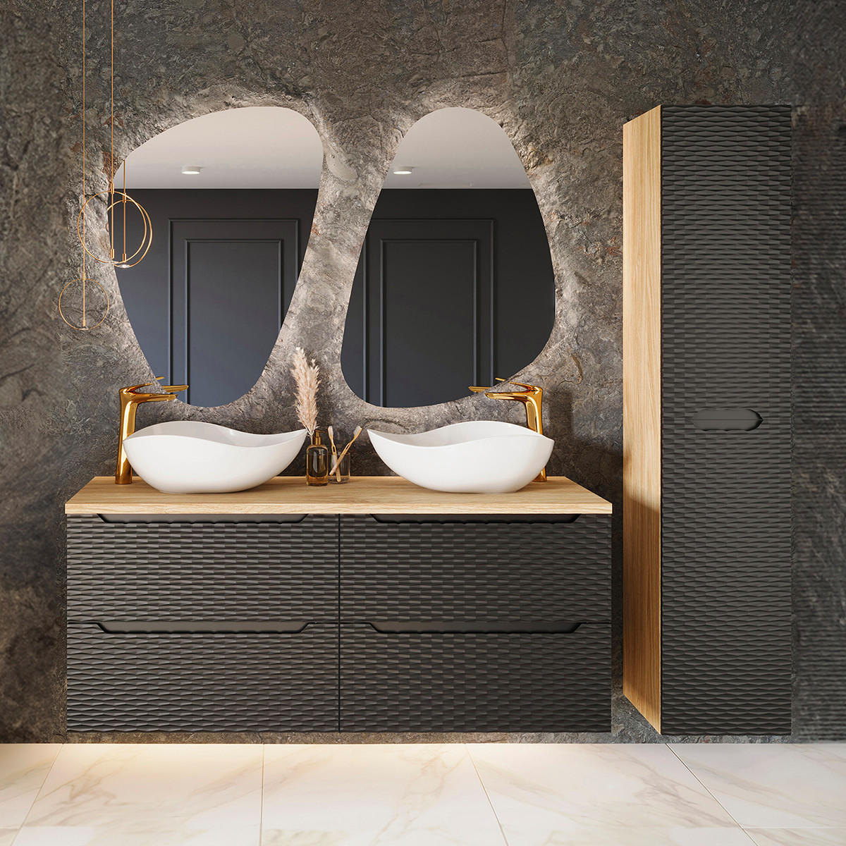 WASCHTISCHUNTERSCHRANK 120cm Elora Schwarz und Holz - Schwarz, Holzwerkstoff (120/59/46cm) - Petits-meubles