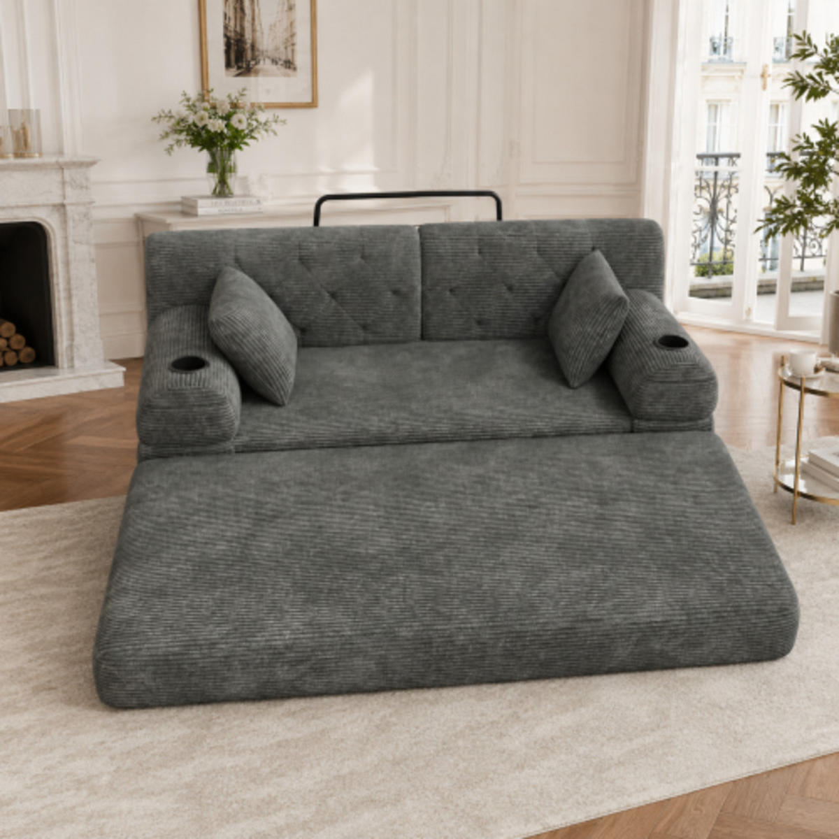 SCHLAFSOFA mit Metallrahmen grau 168×80×81 cm aus Cordstoff - Grau, Textil (80/81/168cm) - Luhomfu