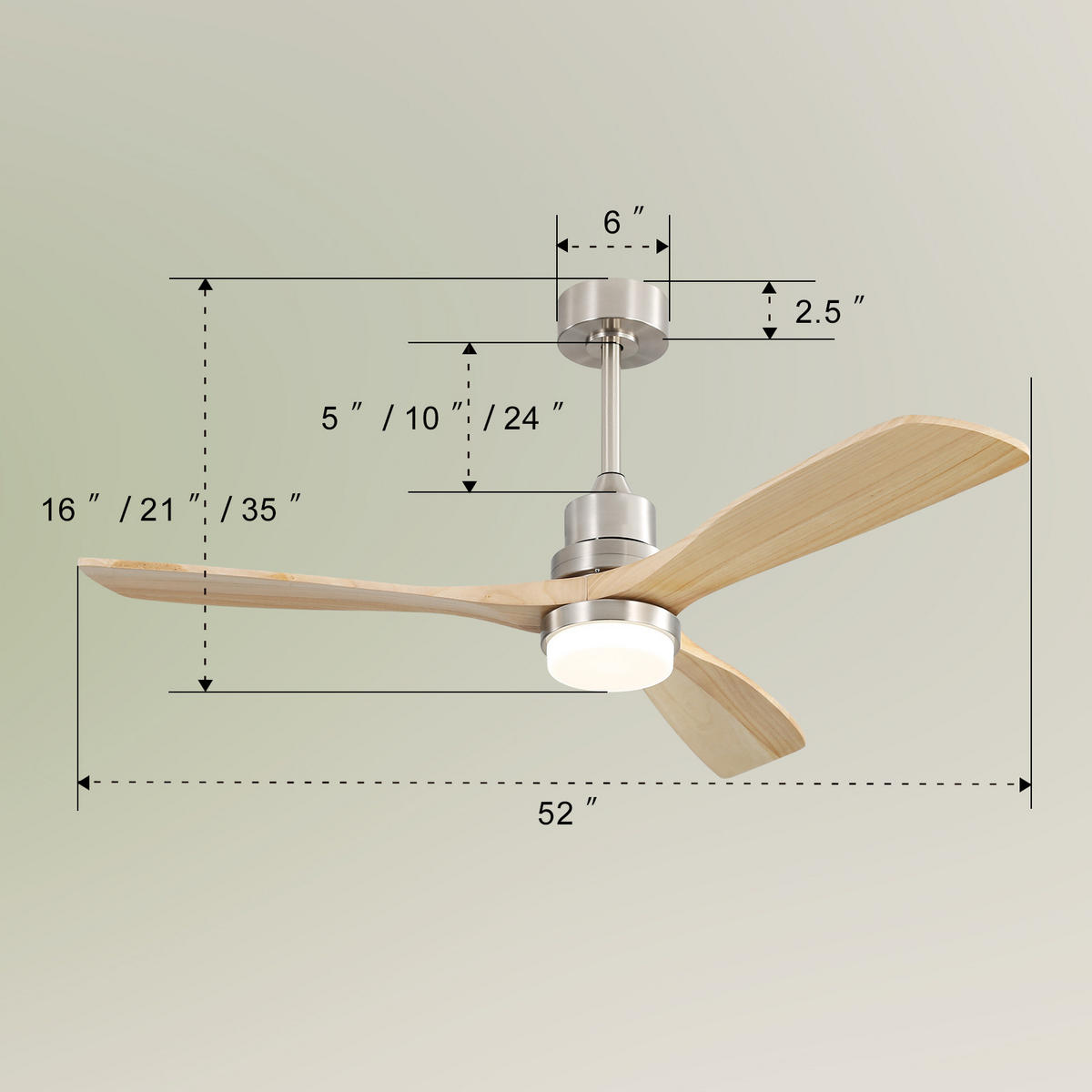DECKENVENTILATOR DE-16292 52 Zoll dimmbar mit 3 Holzflügeln - Naturfarben, Holz/Metall (132/132/52cm) - ComfortXL