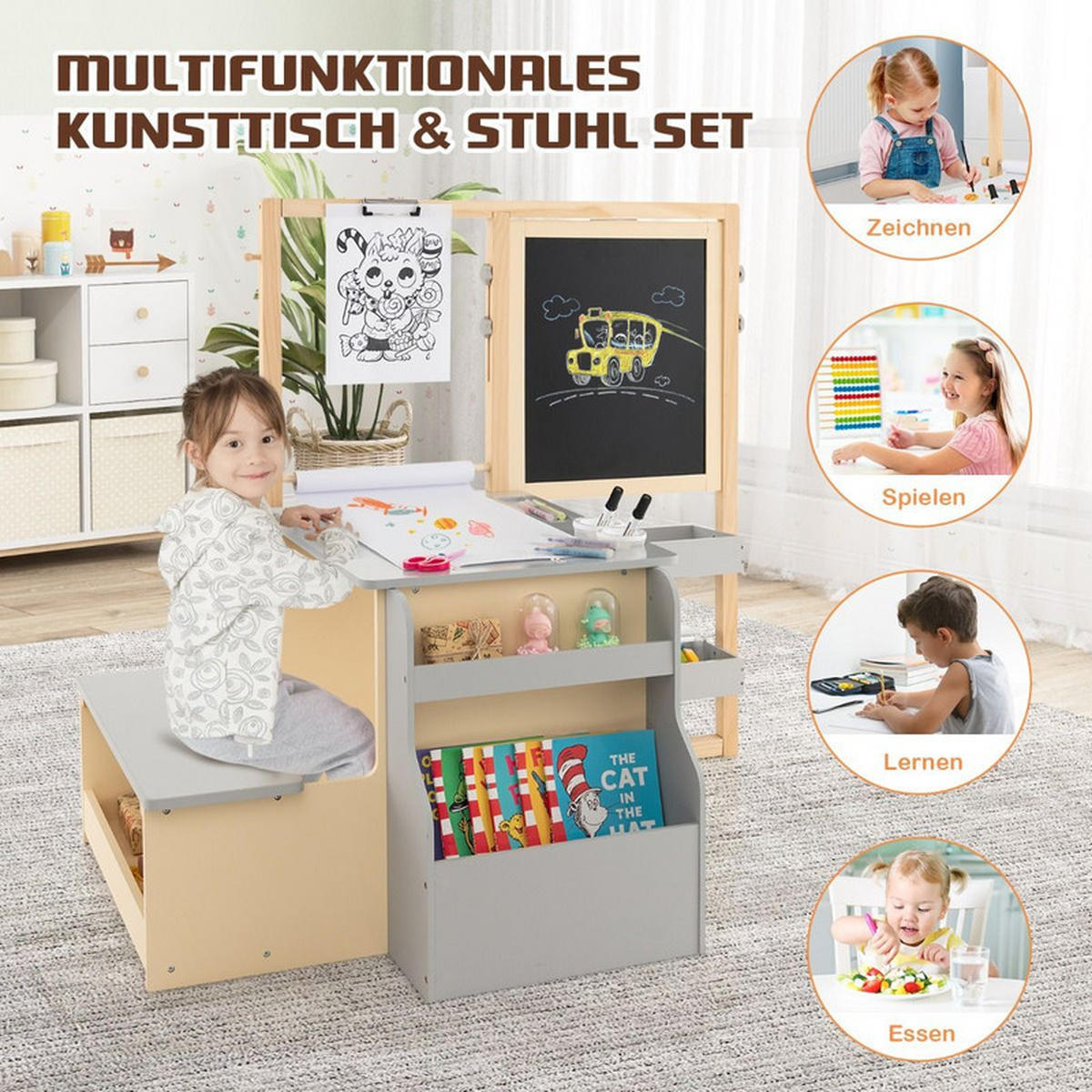 KINDERTISCHGRUPPE aus Holz grau - Grau, Holzwerkstoff (114/100/81cm) - COSTWAY