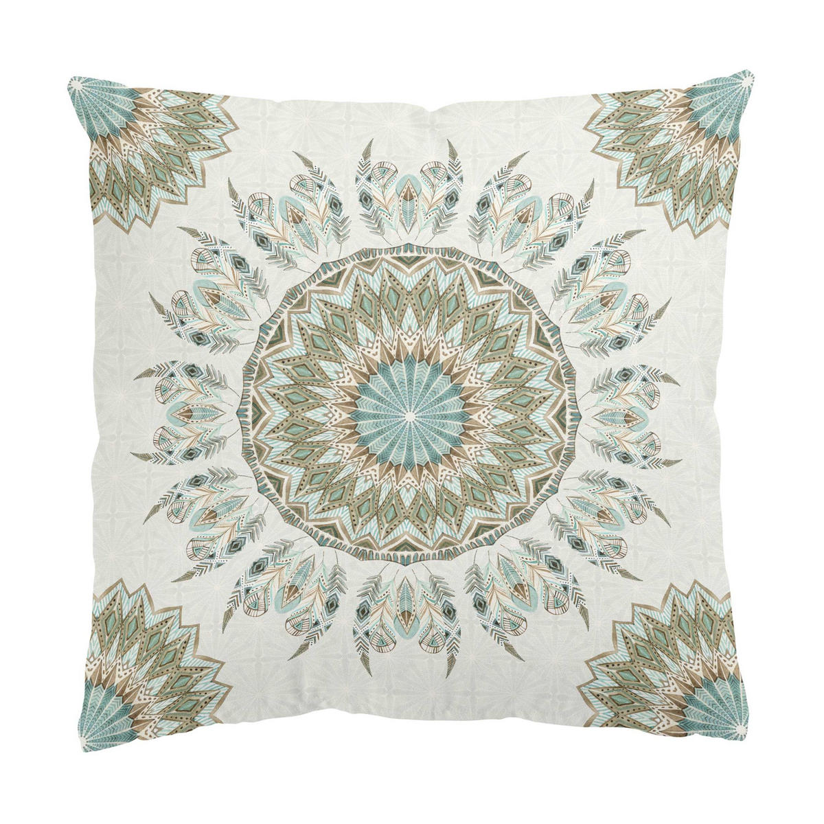 DEKOKISSEN Mandala Aquarell Federn Muster blau grün 40/40 cm - Blau, Textil (40/40/10cm) - Bilderwelten