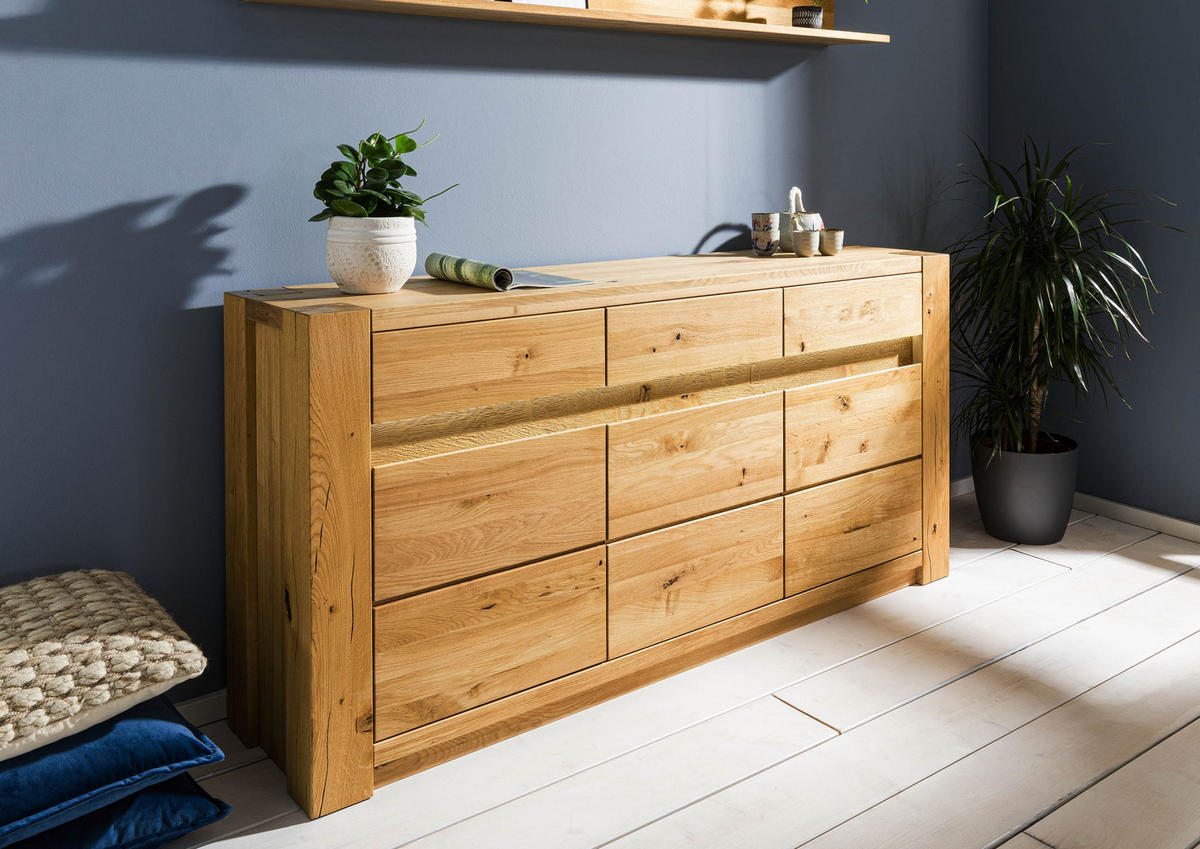 SIDEBOARD Wildeiche 173x40x85 natur geölt KENT #108 - Hellbraun, Holz (173/85/40cm) - Massivmoebel24