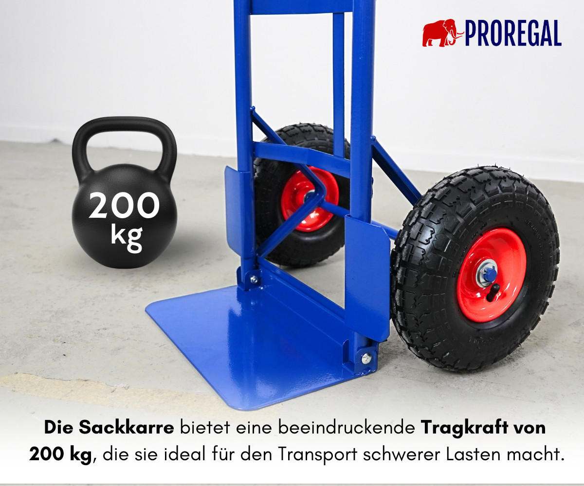 SACKKARRE Odin 115x54x44cm Tragkraft 200kg Lufträder Stahlrahmen Blau - Blau, Metall (44/54/115cm) - PROREGAL