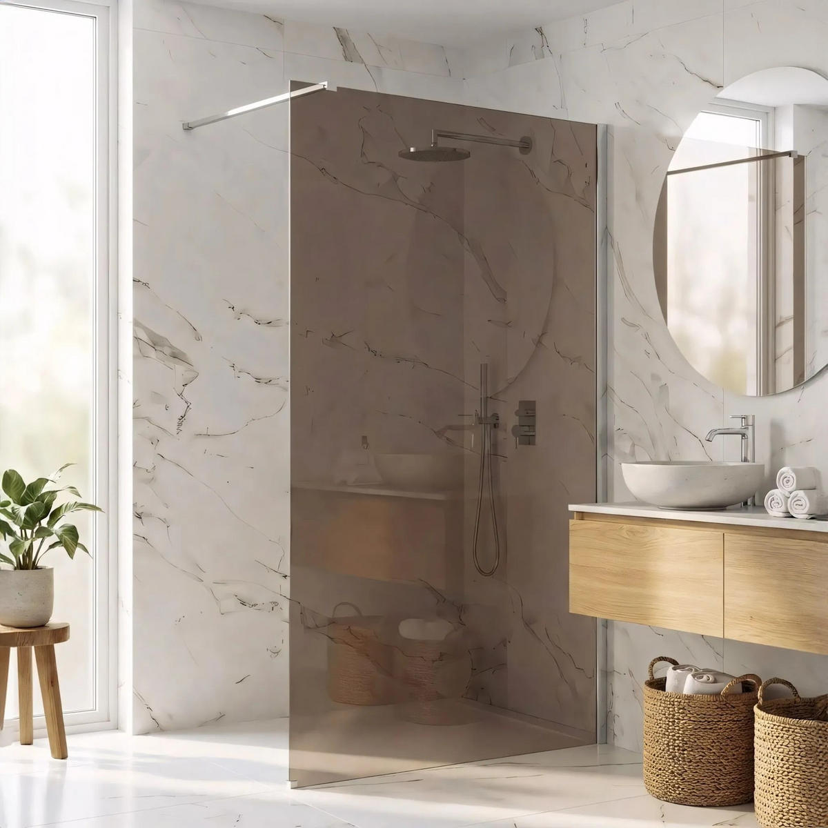 DUSCHWAND Rea Flexi Brown / Chrome 120 - Chromfarben, Glas (120/120/195cm) - REA