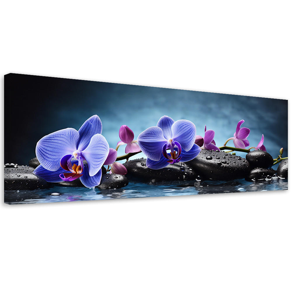 WANDBILD blaue zen orchidee - Blau, Textil (90/30cm) - Feeby