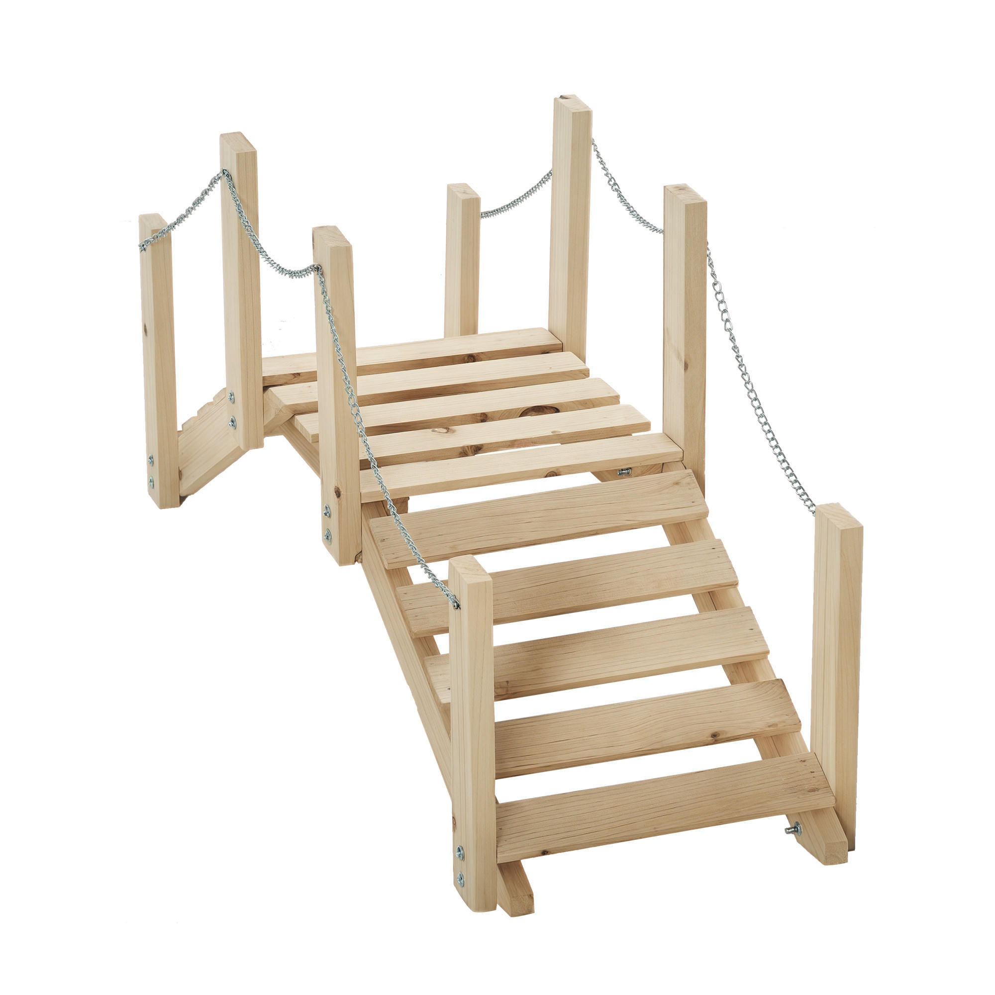 GARTENBRÜCKE DE-18857 100 cm, mit Metallhandläufen Holz - Naturfarben, Holzwerkstoff (100/32/48cm) - ComfortXL