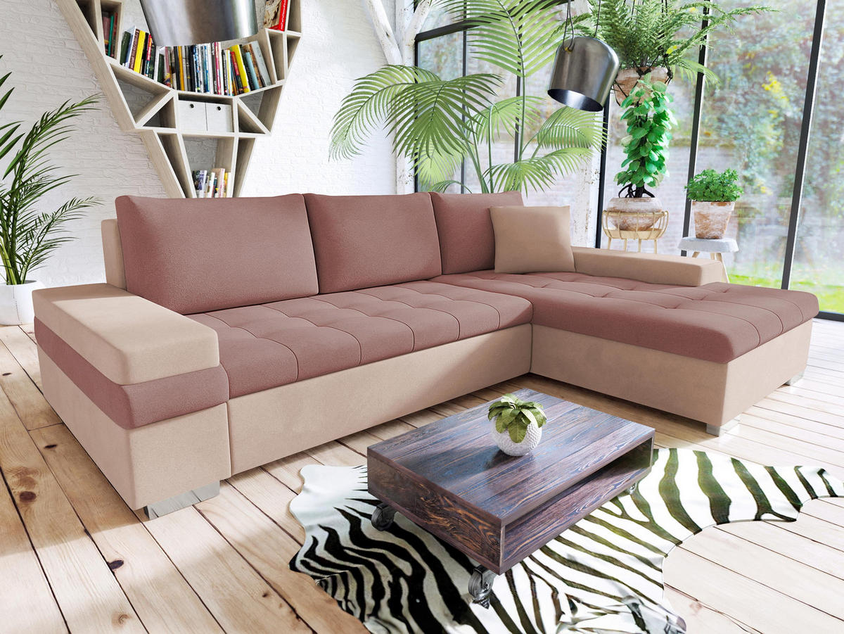 ECKSOFA Bangkok Mini - Silberfarben/Rosa, Holz/Textil (274/182cm) - MIRJAN24