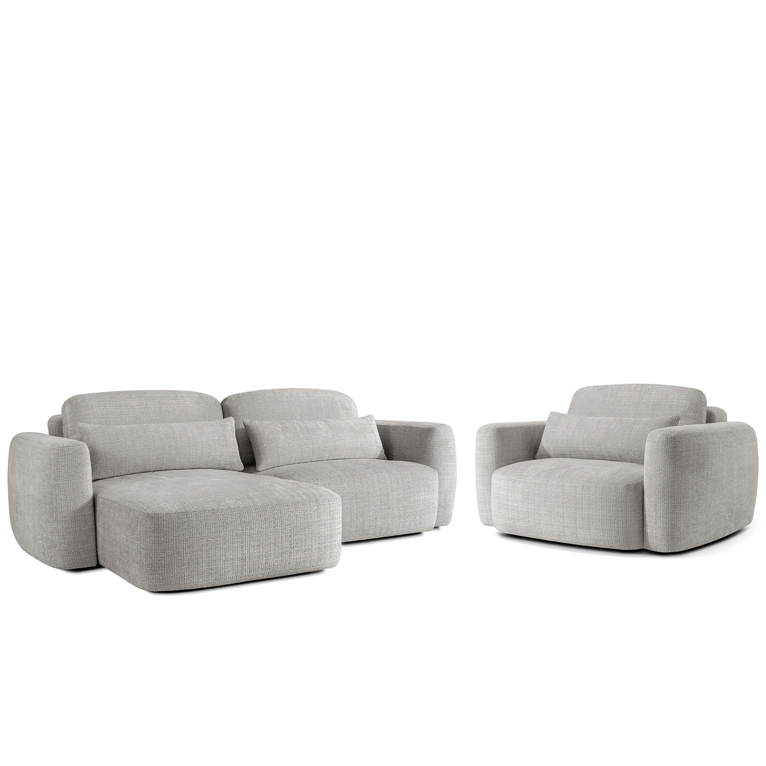 SITZGARNITUR ELOSA - Hellgrau, Holz/Textil (245/85/165cm) - KONSIMO®