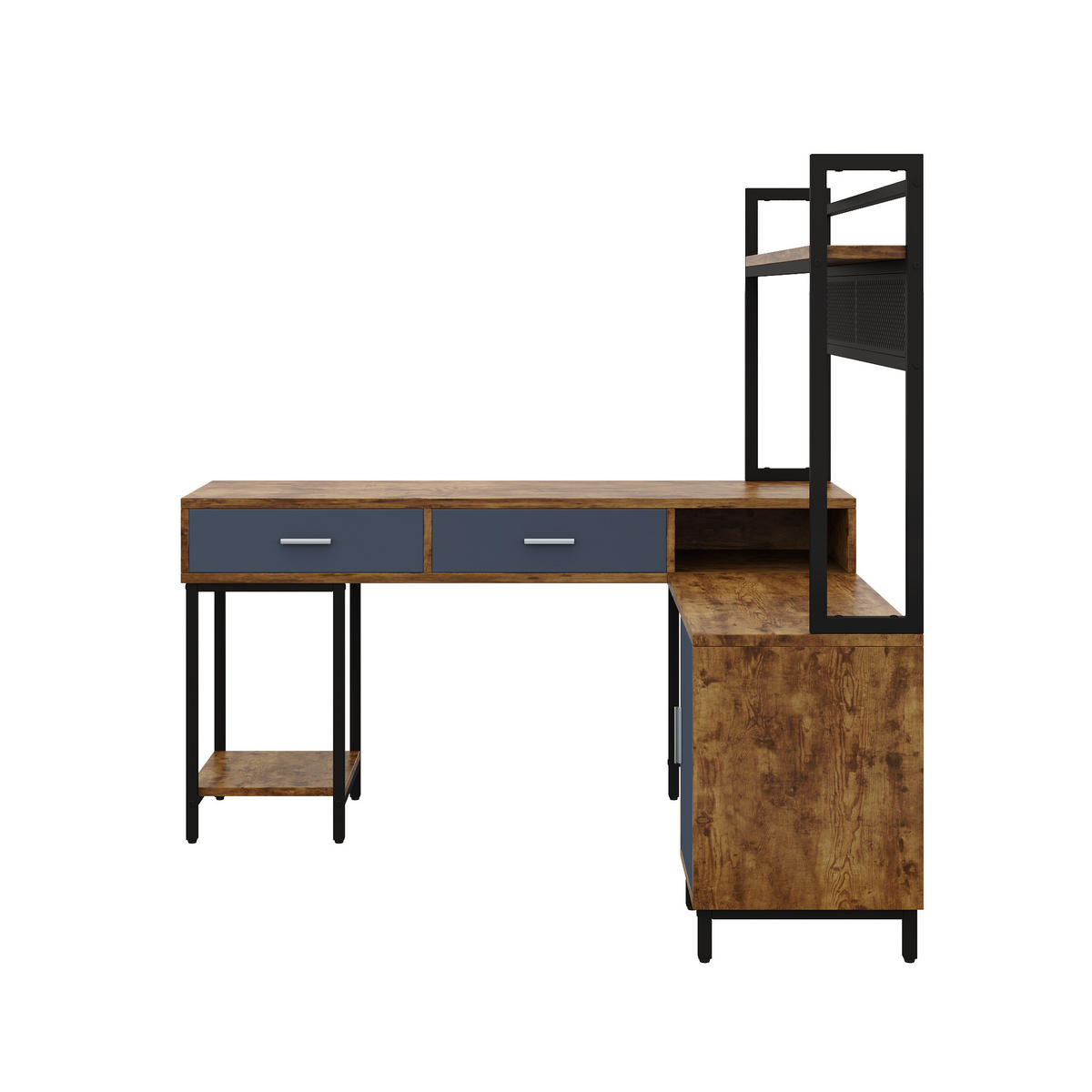 ECKSCHREIBTISCH Schwarz und Naturholzfarben 140/140/135 cm mit Schubladen und Regal - Schwarz, Holzwerkstoff (140/140/135cm) - PANGIVO