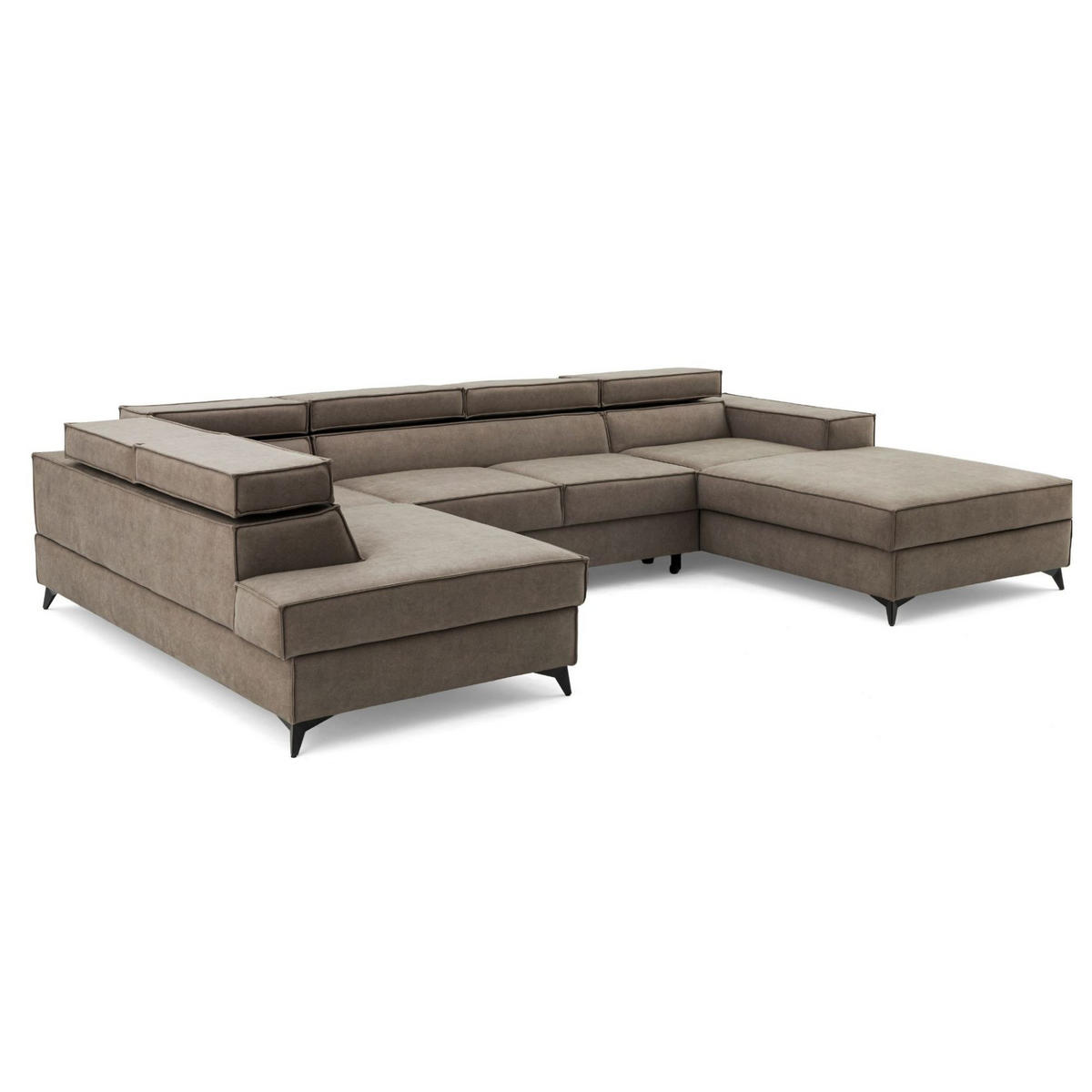 ECKSOFA PURE U Links mit Schlaffunktion 127x270 Velours Beige - Beige/Schwarz, Holz/Textil (340/204cm) - Muffo