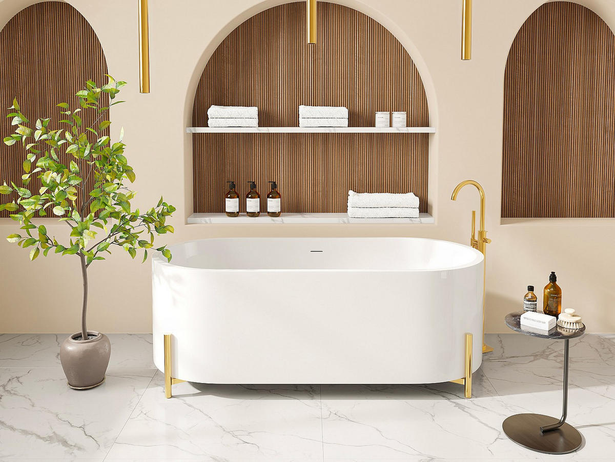 FREISTEHENDE Badewanne - 1 Person - Acryl - Weiß, Goldfarben - - Goldfarben/Weiß, Kunststoff (160/59/73.5cm) - Vente-Unique