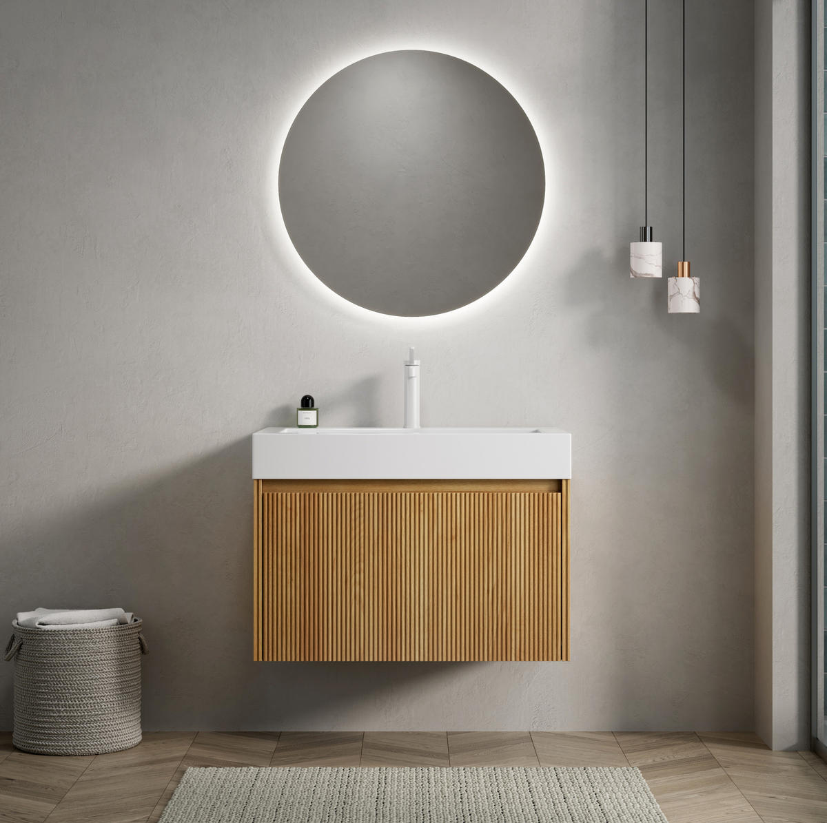 WASCHTISCH mit Becken 70 cm Natural Wood/White - Naturfarben, Holzwerkstoff (46/50/70cm) - Beauniv