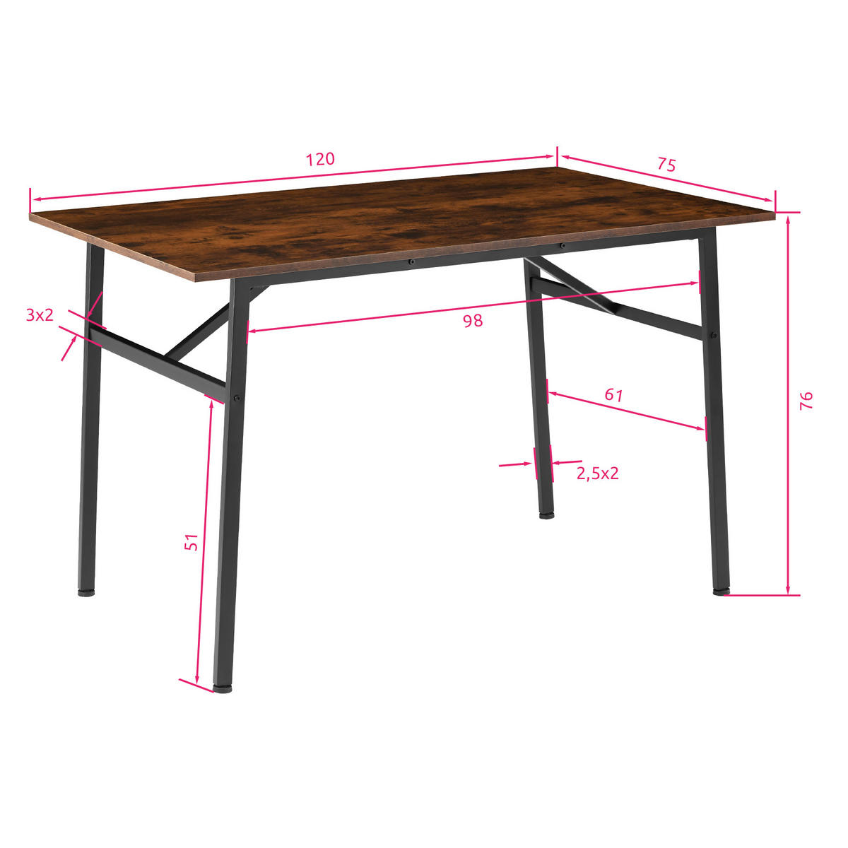 ESSTISCH Swansea,120 x 75 x 76 cm,Industrial Holz dunkel, rustikal - Rostfarben, Holz (120/75/76cm) - tectake