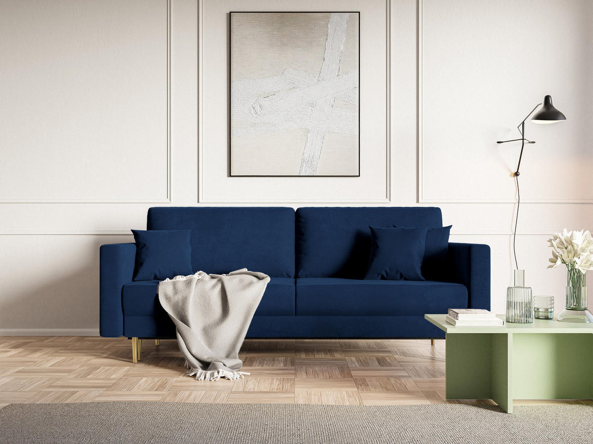 SCHLAFSOFA Valico Marineblau hydrophober Samt - Goldfarben/Dunkelblau, Textil/Metall (230/90/97cm) - Selsey