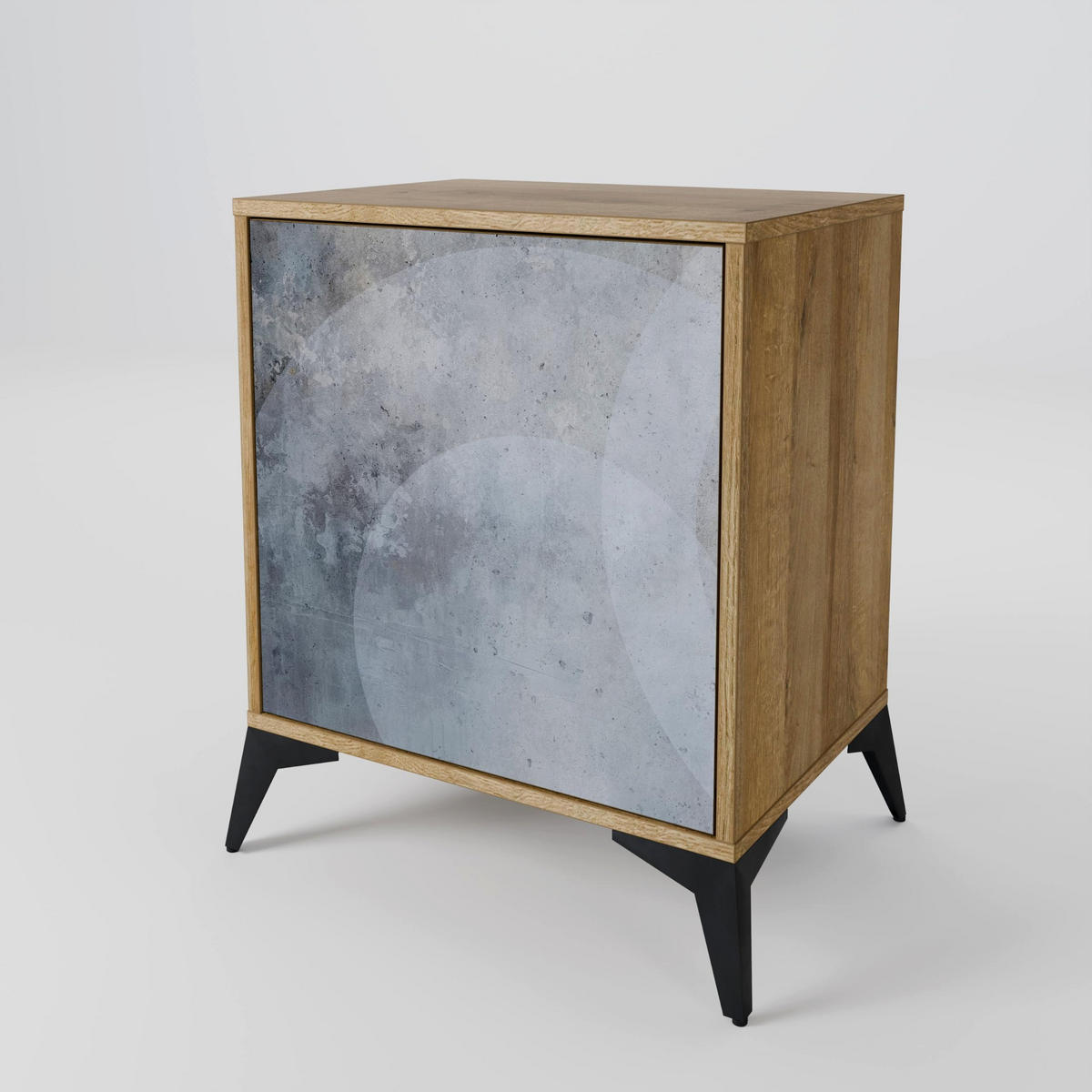 SIDEBOARD MUTED ARC, Eichefarben, 57,5x42x72,5 cm, Schwarze Metallfüße - Eichefarben/Multicolor, Holzwerkstoff/Metall (57.5/72.5/42cm) - SpaceRebels