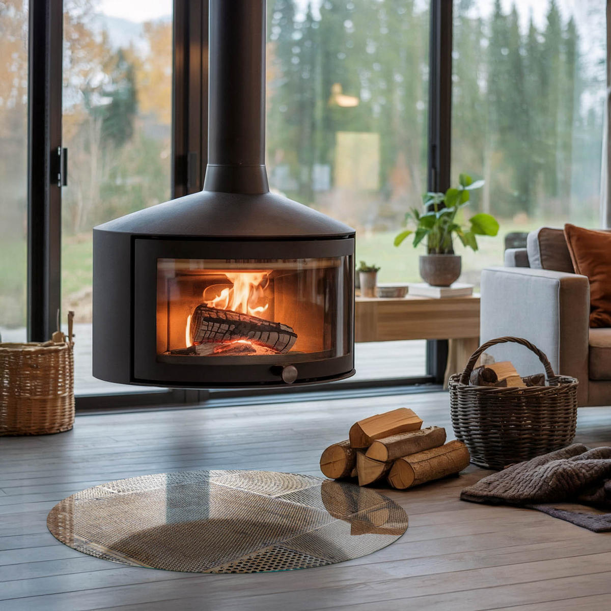 GLASPLATTE für Kamin Ø 80 cm - Beige, Glas (80/80/0.4cm) - TULUP