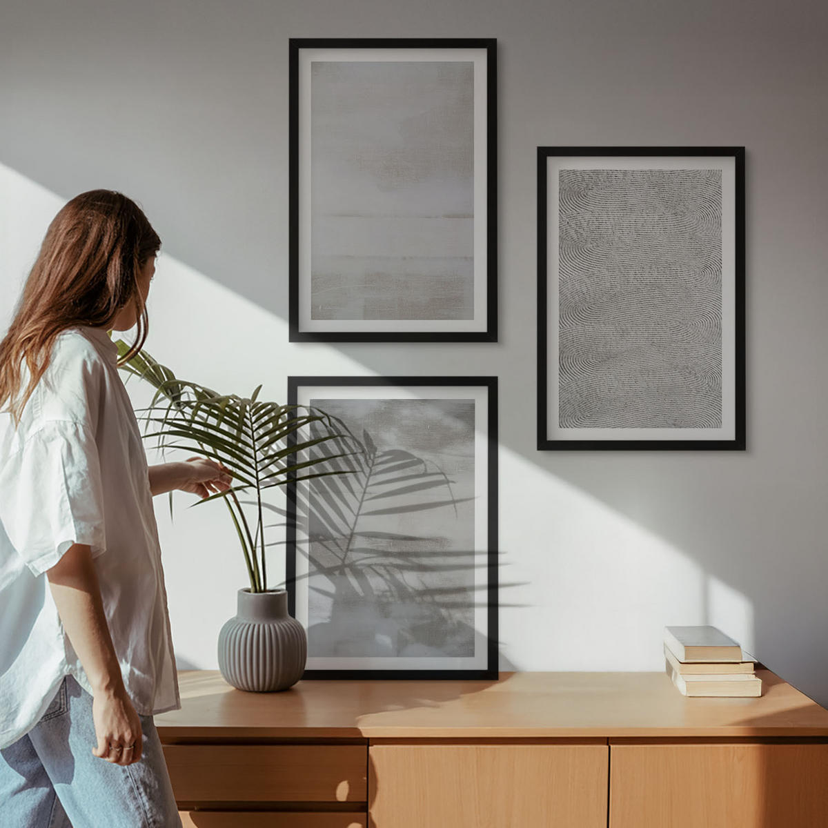 WANDBILDER 3er-Set - 40x60 cm Schwarzer Rahmen - Moderne minimalistische Texturen - Schwarz, Kunststoff (40/60cm) - ArtPrintCave
