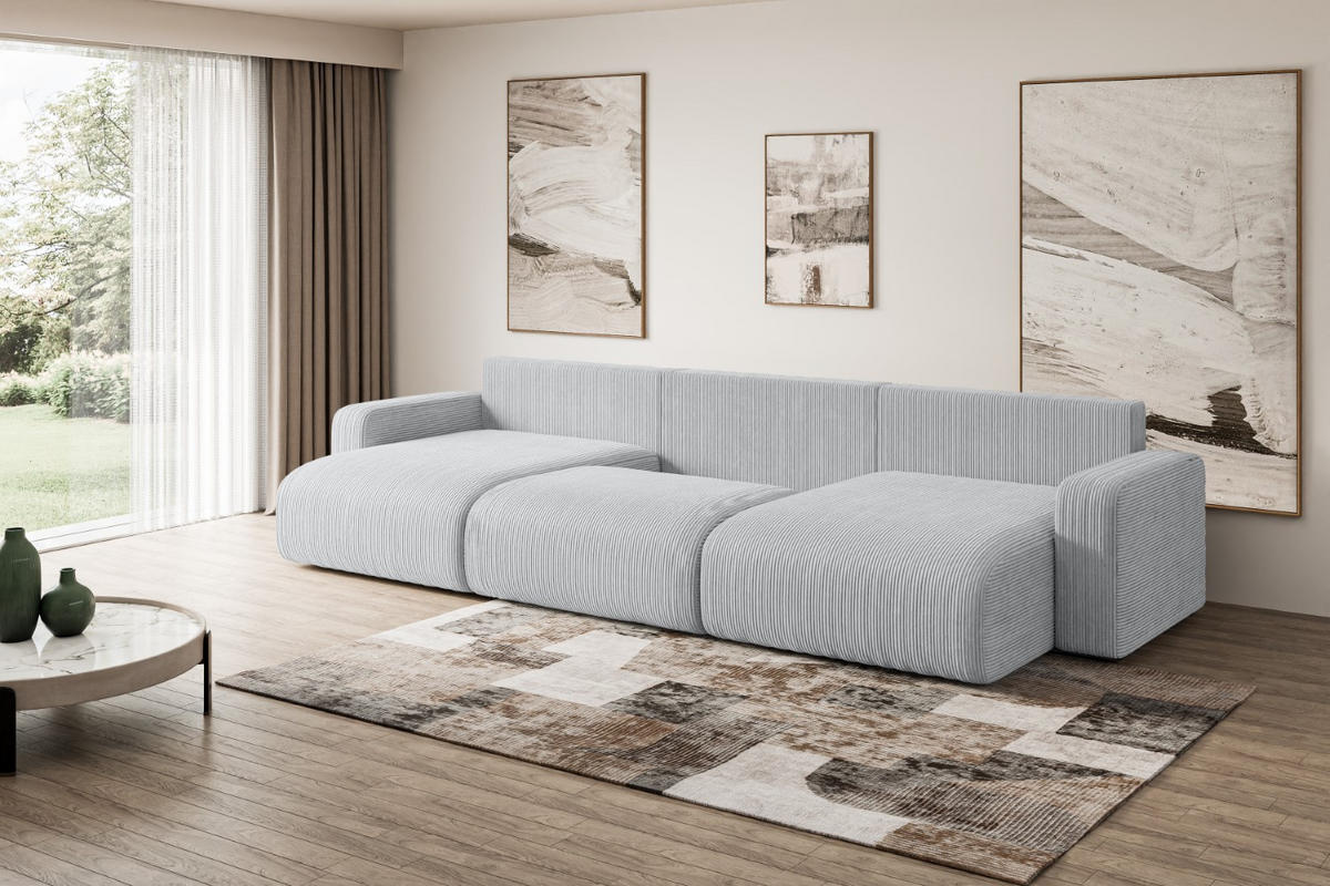WOHNLANDSCHAFT mit Schlaffunktion und Bettkasten KLEEA-U - 347x143x83 cm Grau Cord - Schwarz/Grau, Holzwerkstoff/Kunststoff (347/83/143cm) - ALTDECOR