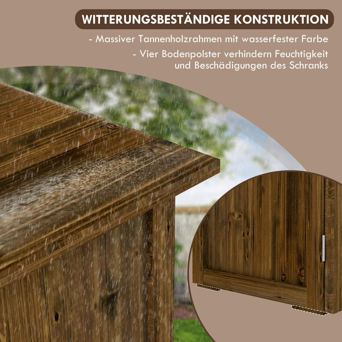 GARTENSCHUPPEN, Holz-Geräteschrank, Wetterfest, Doppeltür, für Garten, Balkon, Braun - Braun, Holz (55/72/77cm) - Outsunny