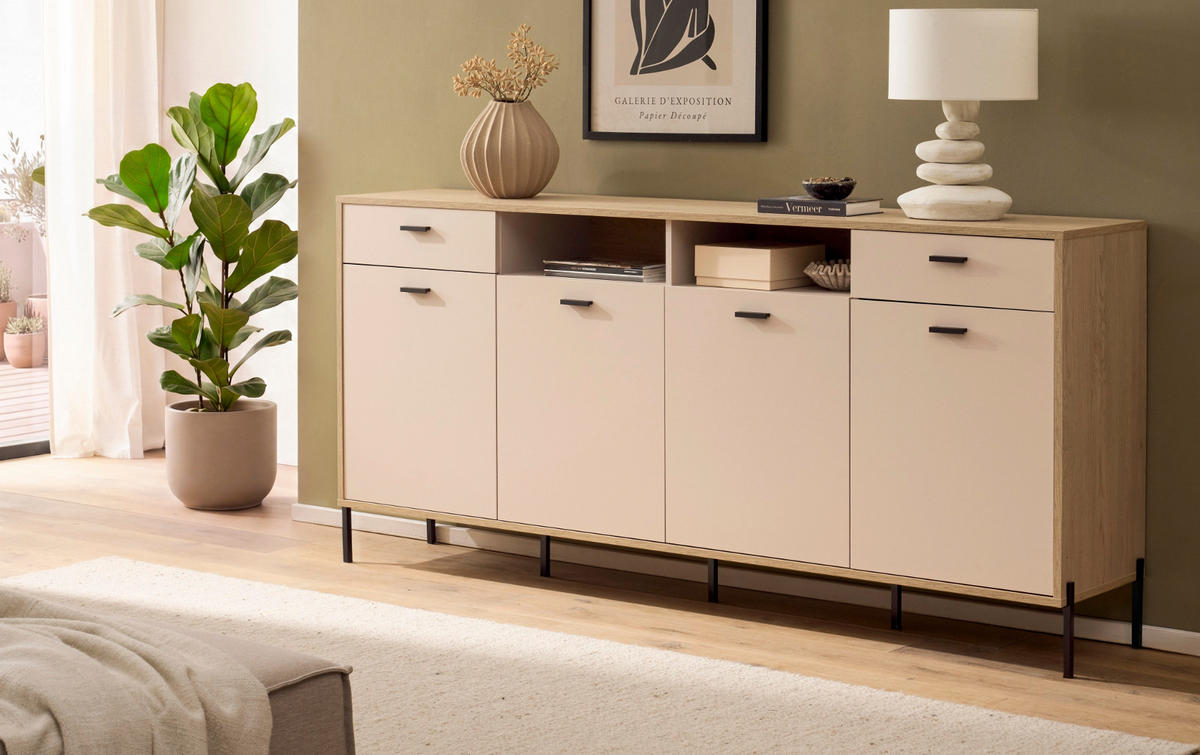 SIDEBOARD Kaschmir, Eiche 205 x 95 cm, Kommode mit Soft-Close - Kaschmir/Eichefarben, Holzwerkstoff/Metall (205/95/40cm) - Furn.Design