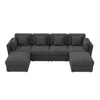 WOHNLANDSCHAFT Grau 290/159,5/89 cm 6-Sitzer Cordstoff mit Hocker - Grau, Textil (290/89/159.5cm) - PANGIVO