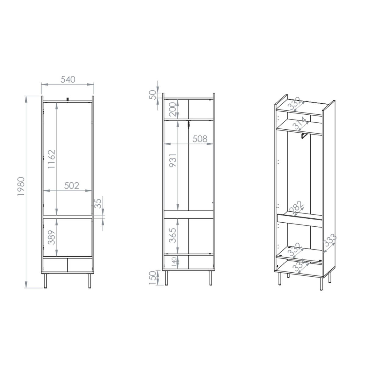 GARDEROBENSCHRANK Dioce greige 54 cm - Taupe, Holzwerkstoff (54/33.3/198cm) - Selsey