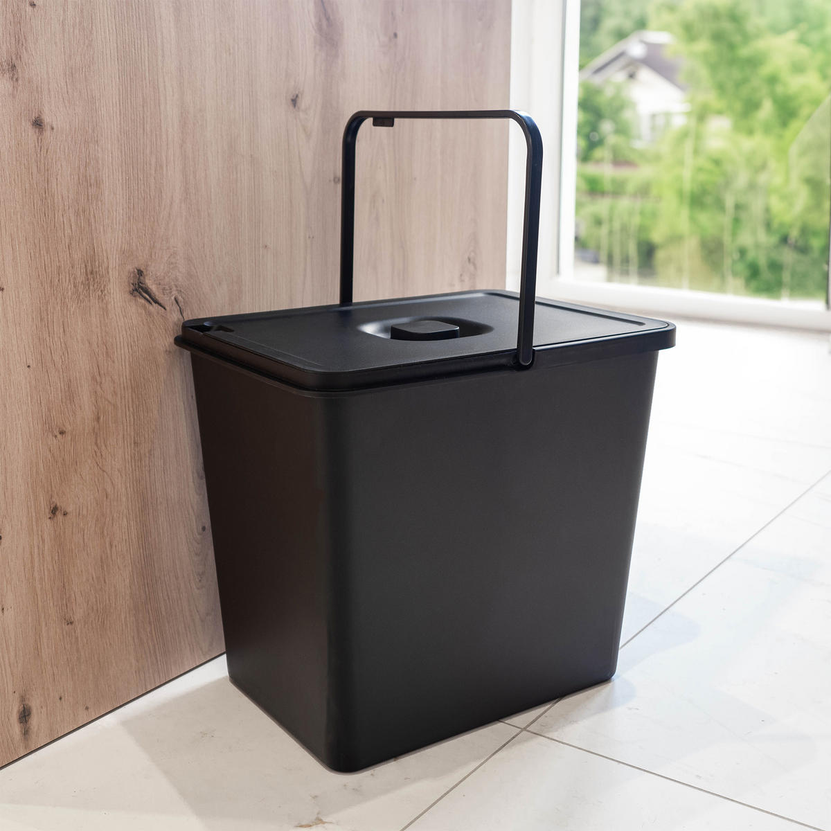 ABFALLBEHÄLTER, 23L, Schwarz - Schwarz, Kunststoff (27/32cm) - KADAX