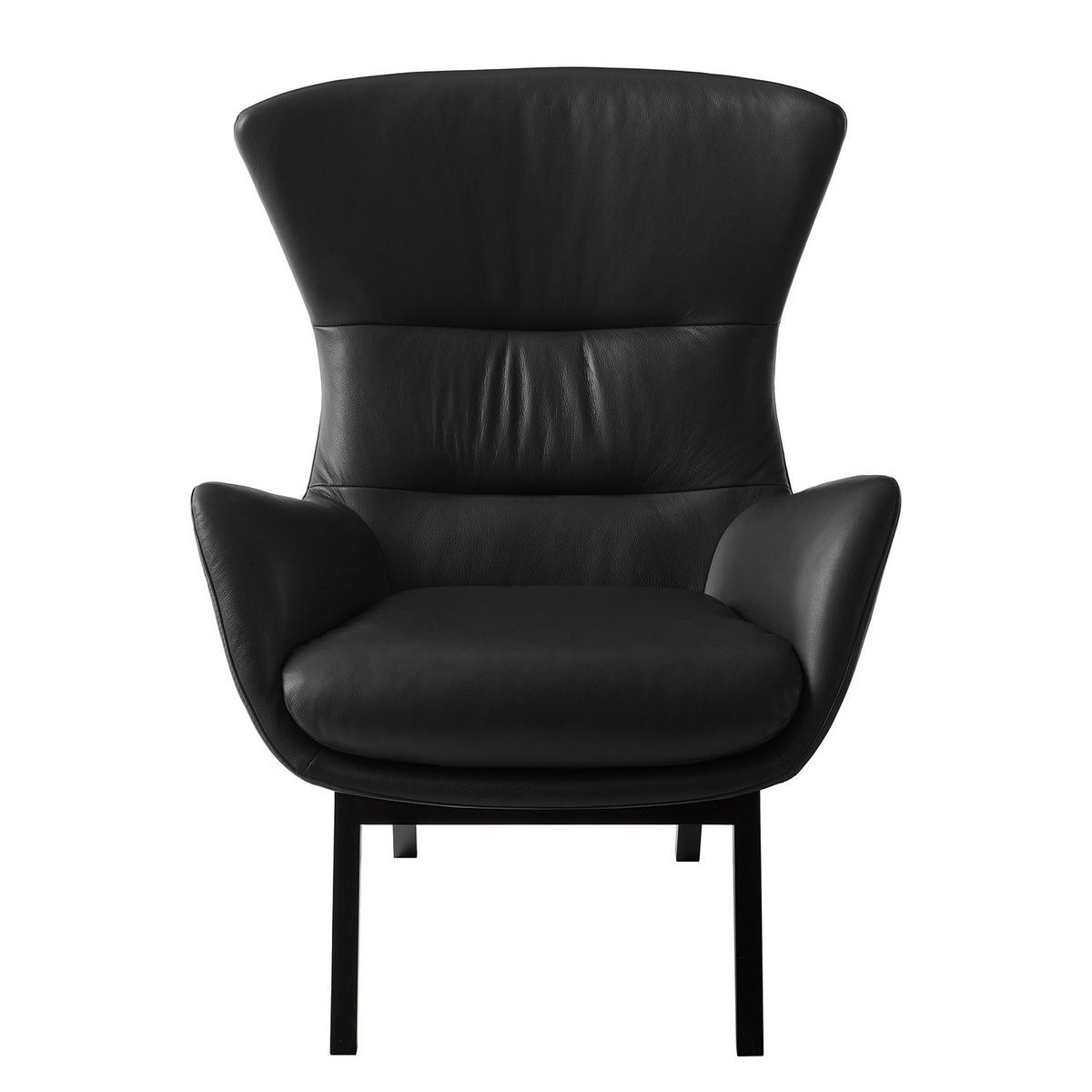 SESSEL mit Holzfüßen - Schwarz, Leder/Birkenholz (84/99/96cm) - home24