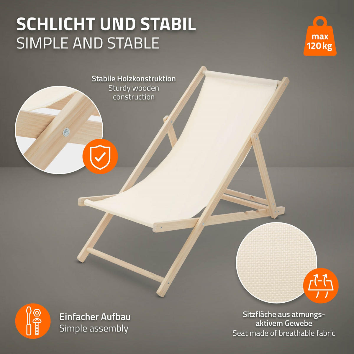 LIEGESTUHL Beige - Beige, Holz (57.5/83/100cm) - ECD-Germany