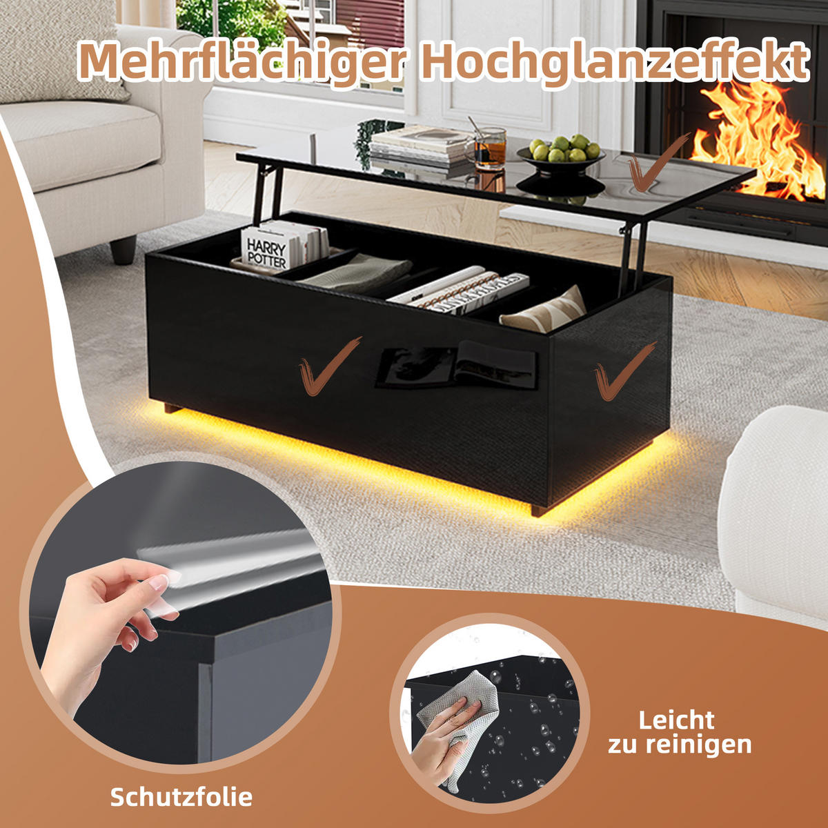 COUCHTISCH Black 100/50/35 cm - Schwarz, Holz (100/50/35cm) - Urban Meuble
