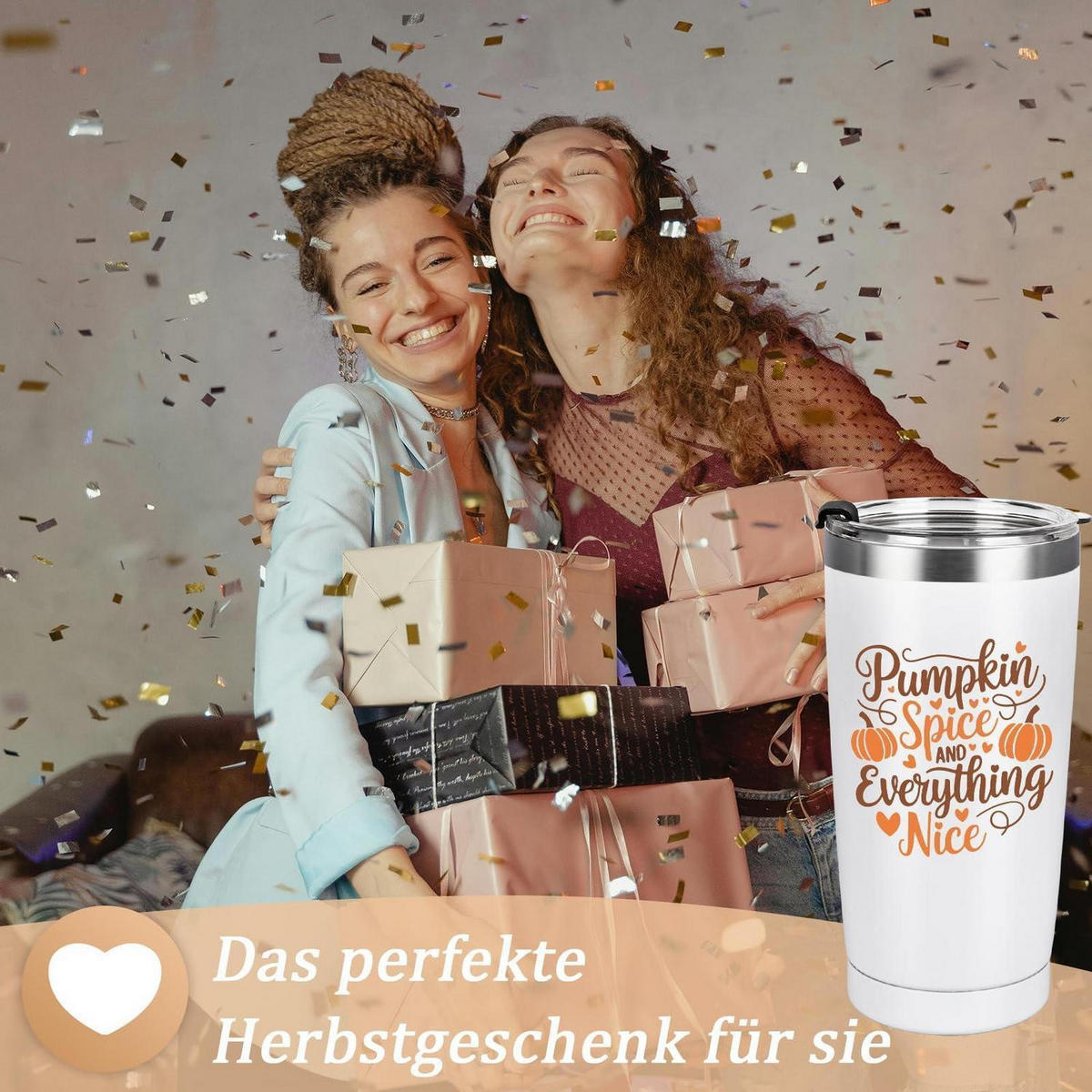 THERMO-KAFFEEBECHER 600ml Edelstahl Halloween Kürbis Geist - Weiß, Metall (0.6L)