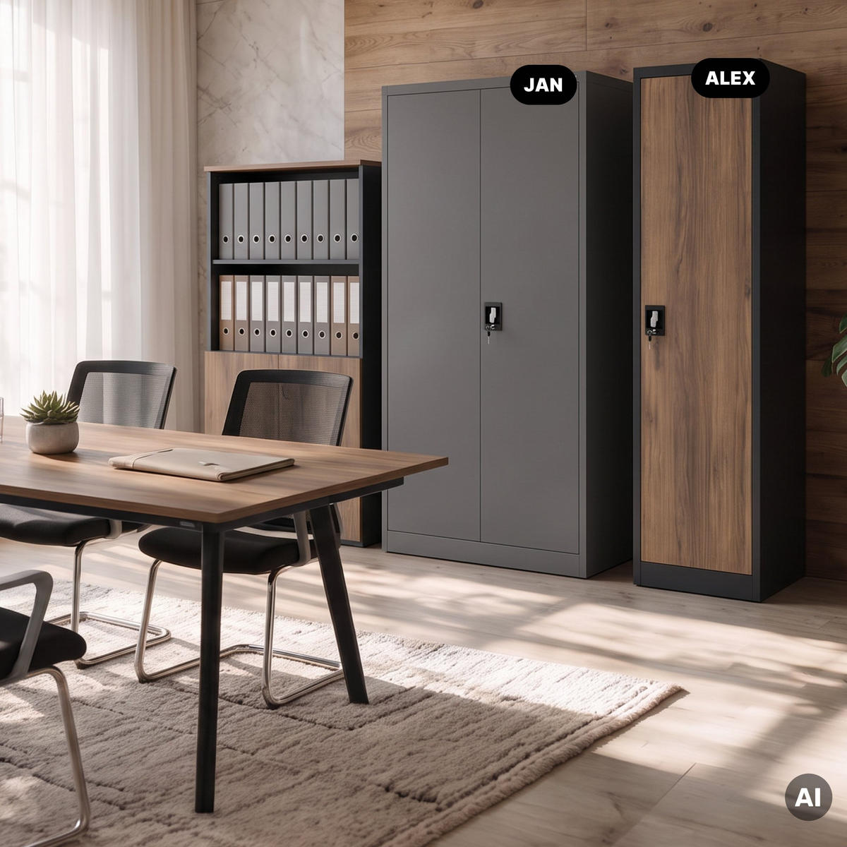 AKTENSCHRANK ALEX - Anthrazit/Braun, Metall (45/185/40cm) - Jan Nowak