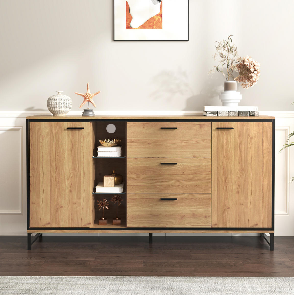 SIDEBOARD 160/40/85 cm Natur aus MDF und Spanplatte mit LED-Beleuchtung - Naturfarben, Holzwerkstoff (40/85/160cm) - OKMYHOME