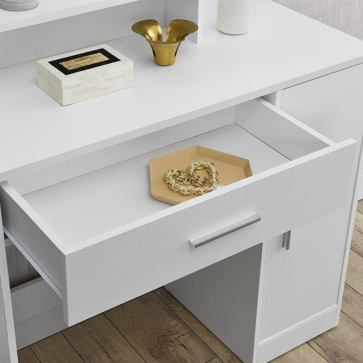 SCHMINKTISCH Zoey mit LED und Schrank - Weiß, Holzwerkstoff (38/137/90cm) - Juskys