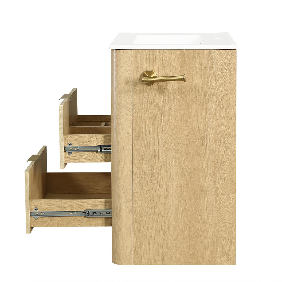 BADEZIMMERSCHRANK Holzoptik Keramik Waschbecken Schubladen 61cm - Naturfarben, Keramik (61/82/47cm) - FLIEKS