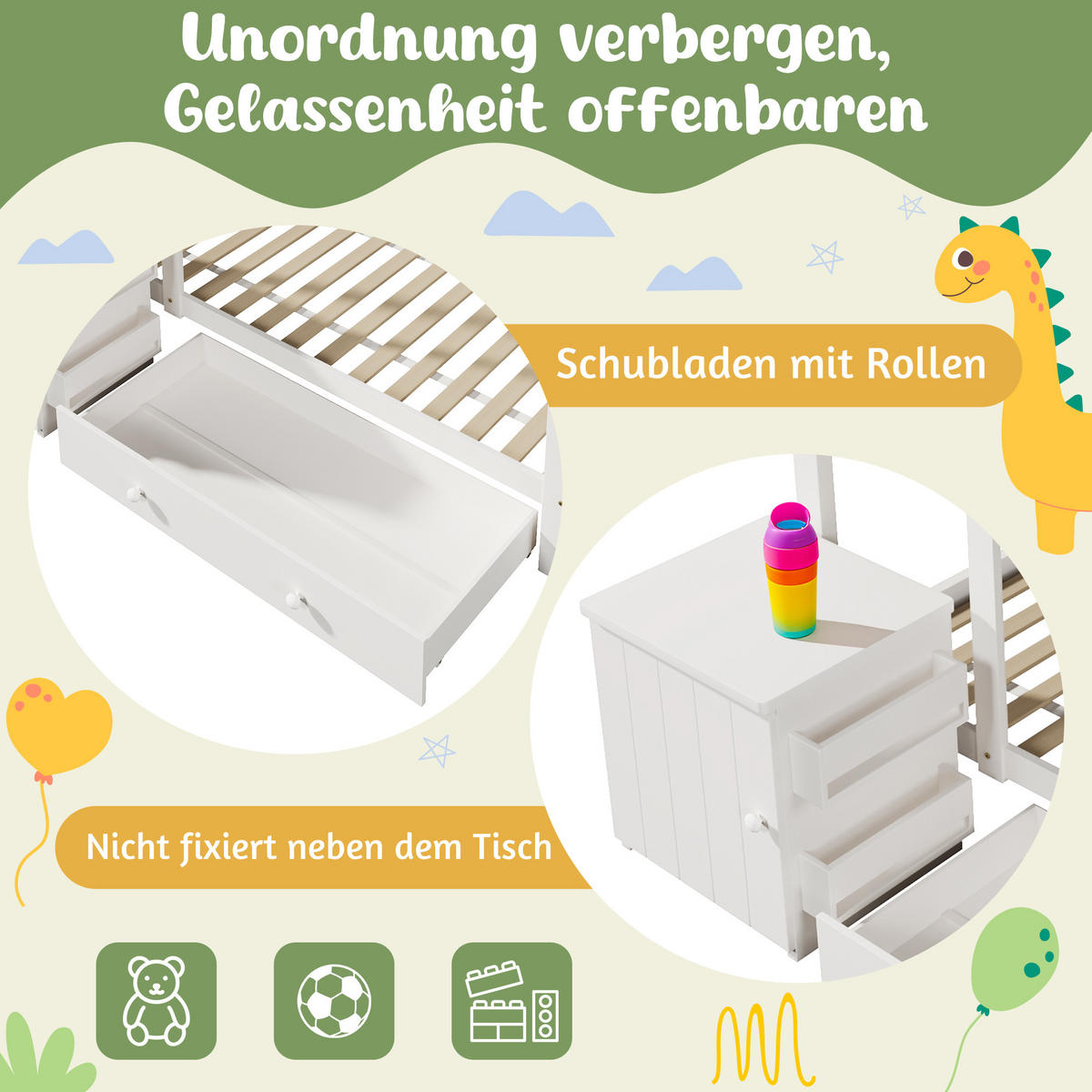 KINDEREINZELBETTEN aus Holz 90x200 cm in Weiß mit Schublade & Nachttisch - Weiß, Holz (90/200cm) - Modfu