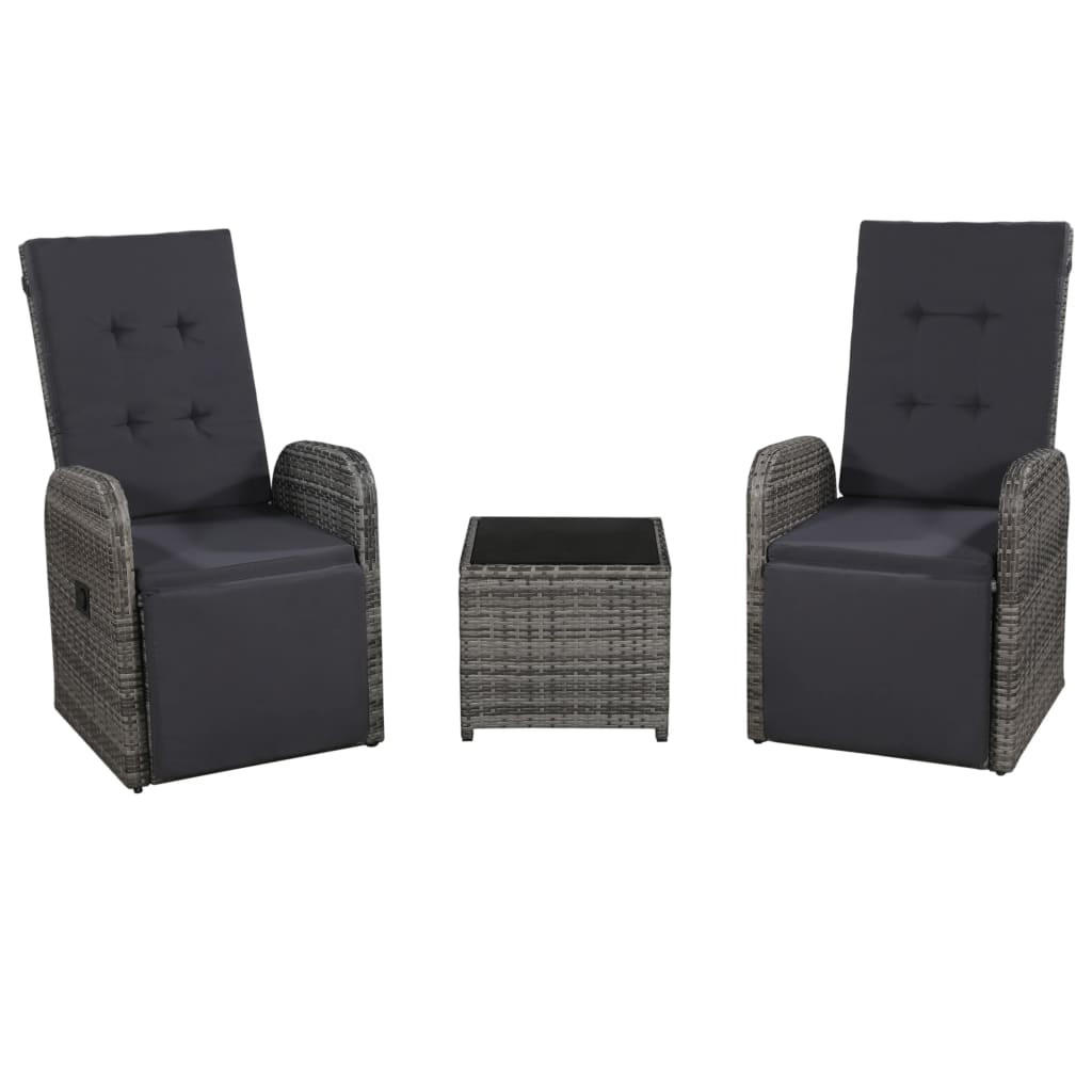 LOUNGEGARNITUR mit Kissen und Couchtisch, aus Poly Rattan und Glas, Grau, 3-teiliges Set - Grau, Kunststoff - vidaXL