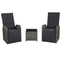 LOUNGEGARNITUR mit Kissen und Couchtisch, aus Poly Rattan und Glas, Grau, 3-teiliges Set - Grau, Kunststoff - vidaXL