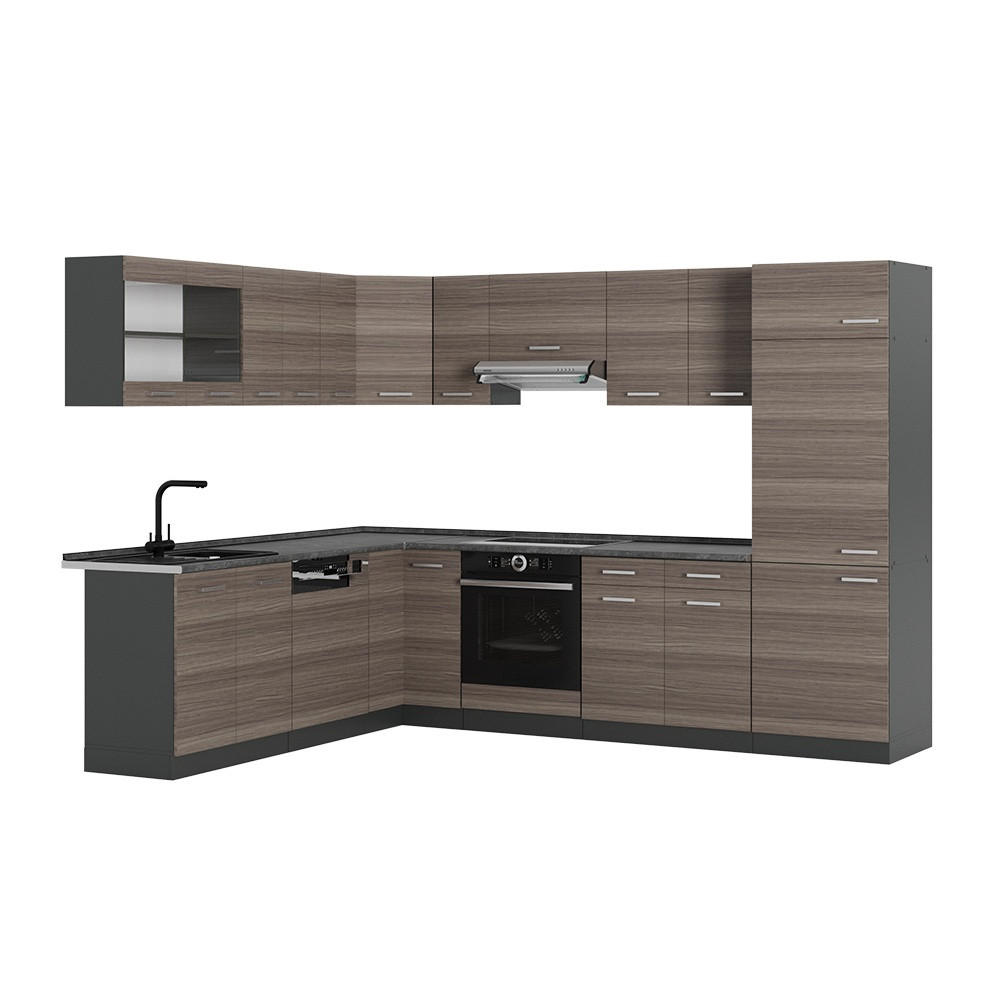 ECKKÜCHE R-Line, Edelgrau/Anthrazit, 287 x 227 cm, AP Anthrazit - Anthrazit/Grau, Holzwerkstoff (287/81.6/60cm) - Vicco