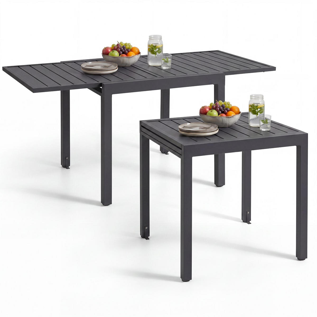 GARTENTISCH aus Aluminium Campos, 80–160 x 80 x 75 cm, dunkelgrau - Dunkelgrau, Metall (80/160/75cm) - tectake
